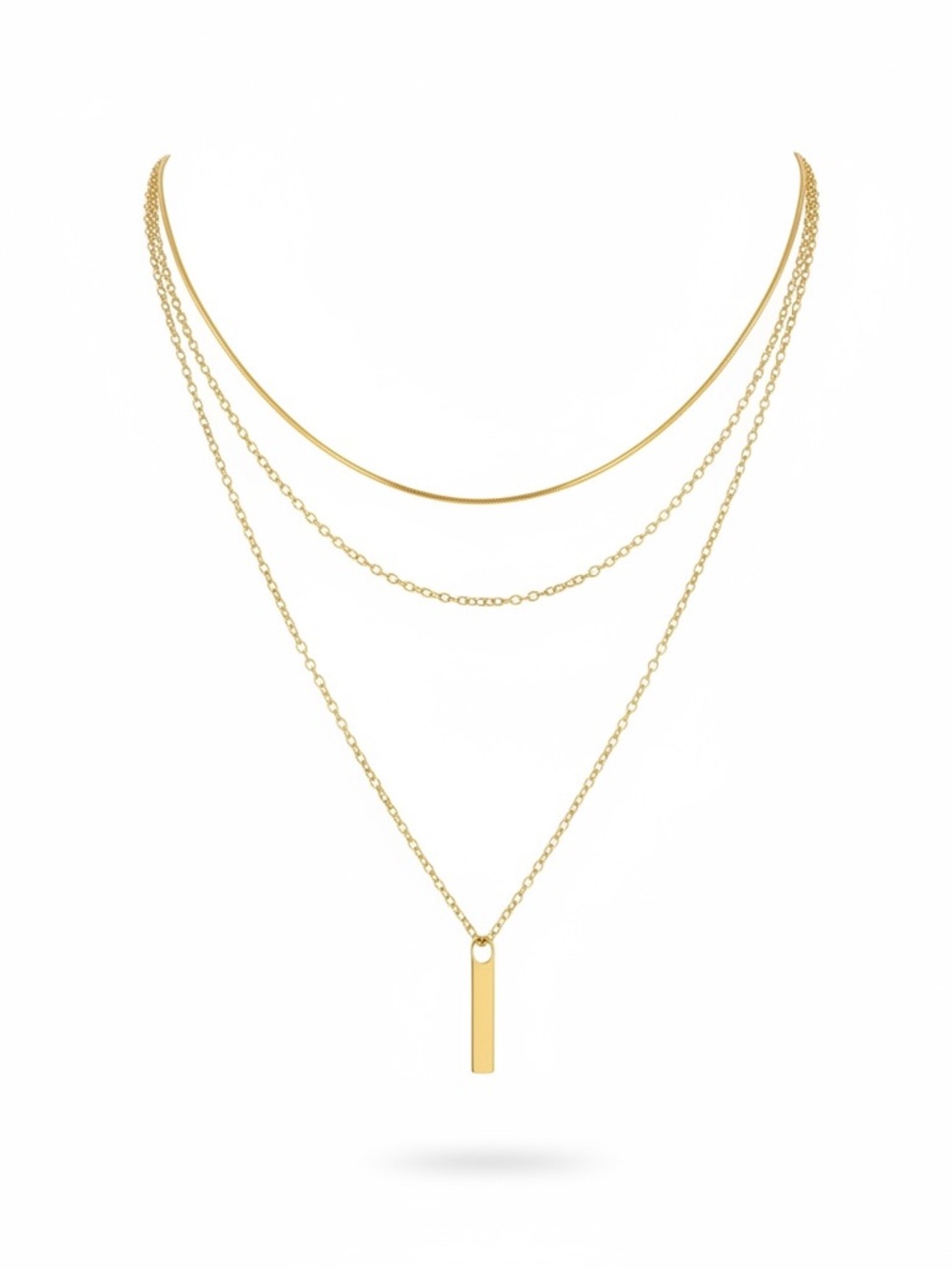 Gold Layered Bar Pendant Necklace - Women Jewelry